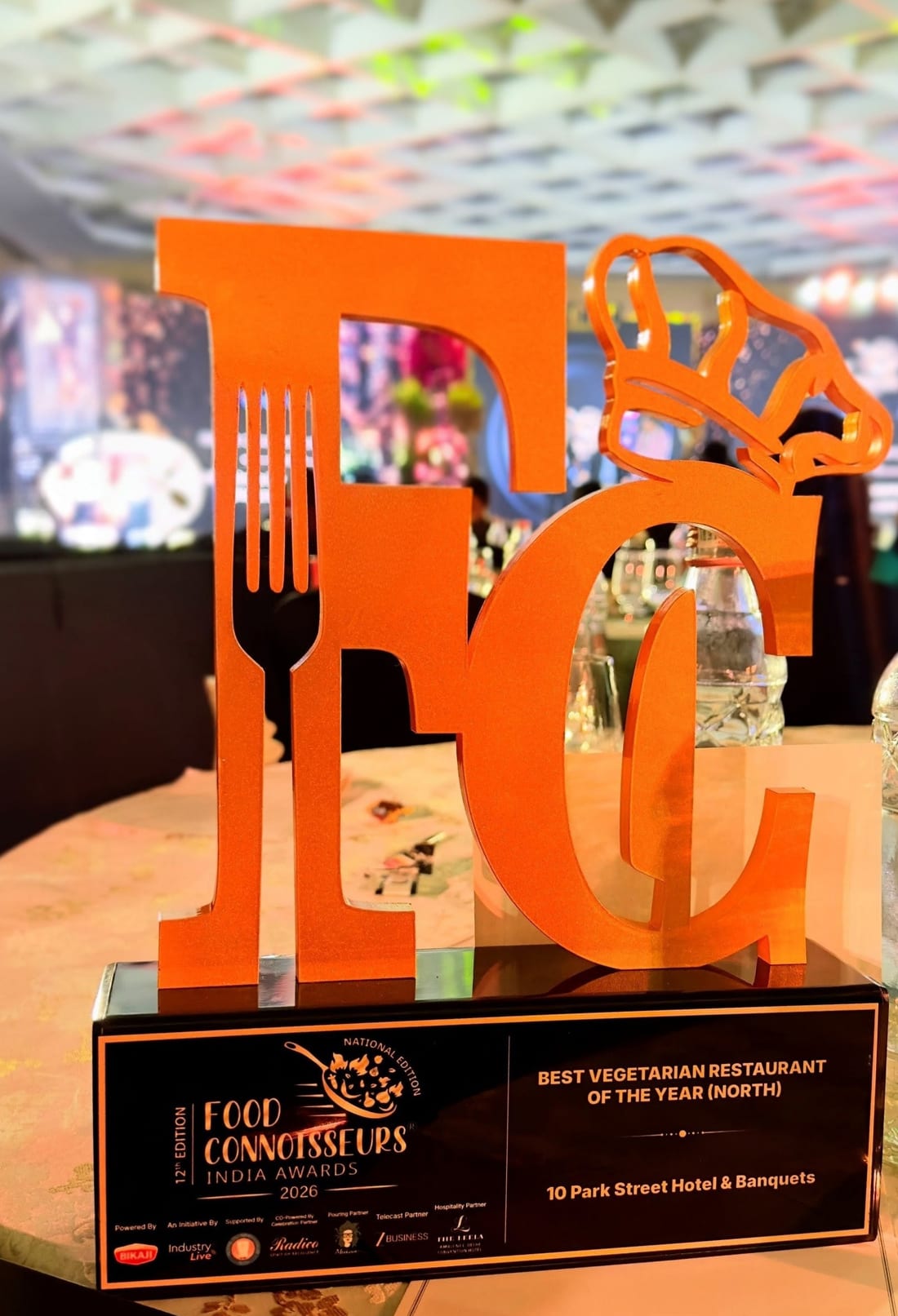Food Connoisseurs India Awards 2026 trophy naming 10 Park Street Best Vegetarian Restaurant of the Year (North)
